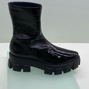 Black Monolith Patent Leather Ankle Boots